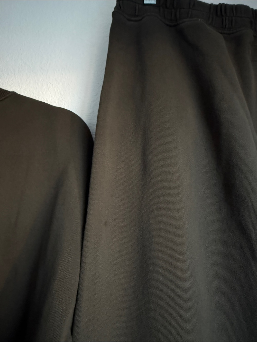 THE GREAT. Dark Olive Green Cropped Sweatshirt and Wide Leg Sweatpants Set - Picture 6 of 16